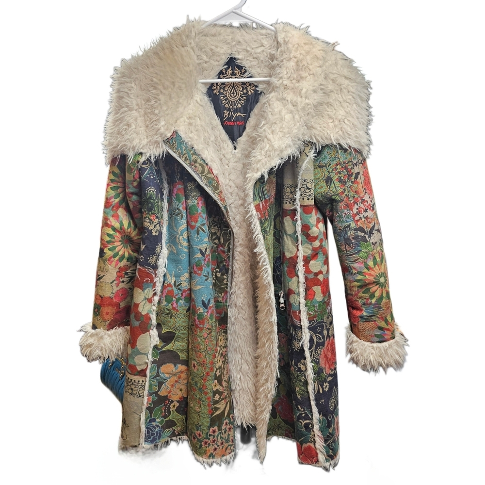🎁HOLIDAY SPECIAL🎁JOHNNY WAS Sherpa Biya Floral Tapestry Faux Fur Lined Coat - Picture 12 of 16
